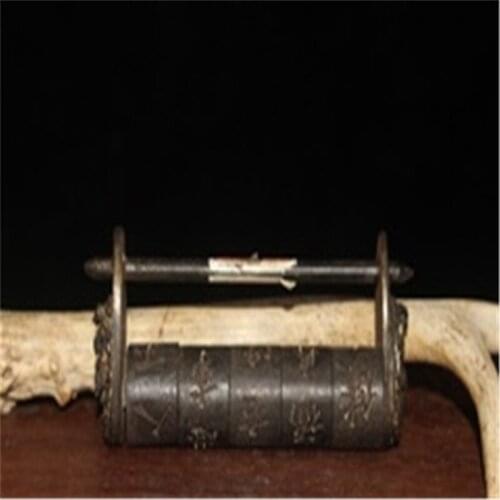 Qing Dynasty craft exquisite and he two immortals old yellow copper code lock