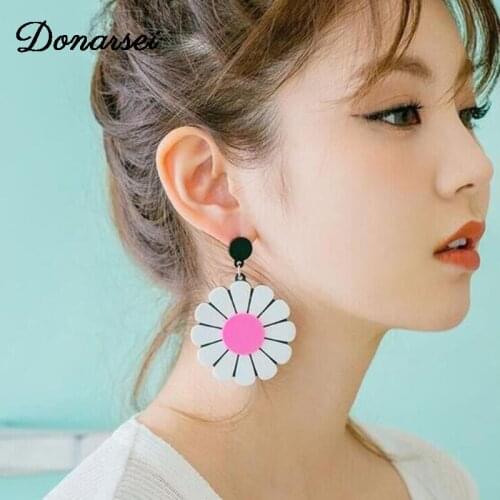 Donarsei Sweet Sunflower Acrylic Earrings For Women Korea Colorful Little Daisies Flower Drop Dangle Earrings Party