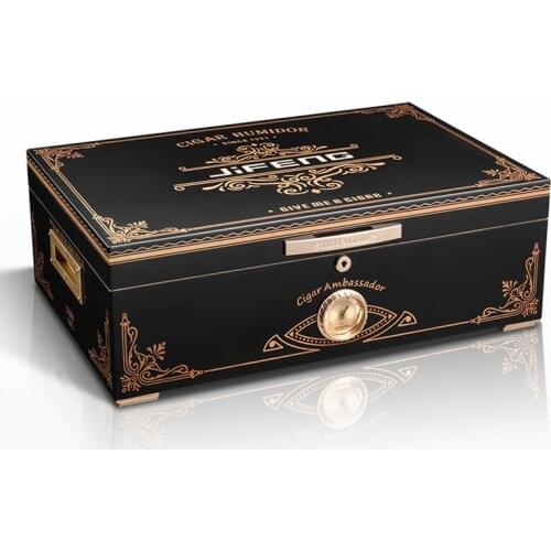 JIFENG Business Cedar Wood Piano Finish Travel Humidor W/Lock Humidifier Hygrometer Cigar Case Humidor High-Capacity For COHIBA