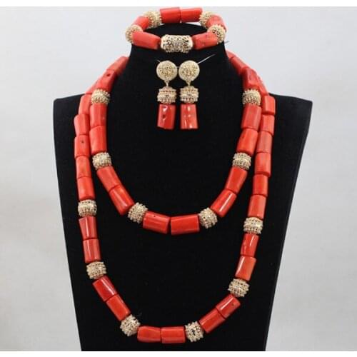 Dubai Quality Original Coral Bead Statement Necklace Earrings Bracelet Jewelry Set Women Jewelry Free ShippingABH227