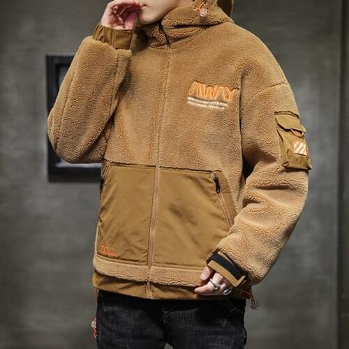 Korean MenS Casual Fashion Student Coat Autumn Winter 2021 New Youth Lamb Cashmere Thickened Cotton Sandwich Warm Overcoat