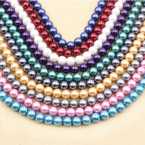 10mm Multi Round Glass Pearl Sea Shell Loose Spacer Beads Jewelry Making Simulated Pearl DIY Necklace&Bracelet Finding 15" A875