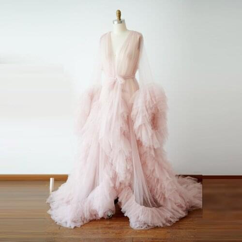 Lllusion Pink Tulle Maternity Evenning Dress Photo Shoot Props Maternity Photography Gown Kimono Women Tulle Party Dress