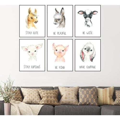 Cute Cartoon Minimalist Animal Decorative Painting Childrens Room Kindergarten Canvas Painting Baby Room Decor Nursery