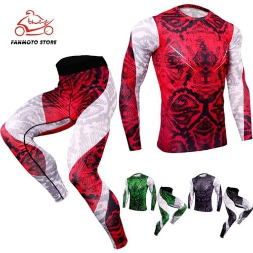 Men Compression motorcycle Running jogging sportswear Long t shirt/leggings Gym Fitness Tight elasticity Sports suit clothing