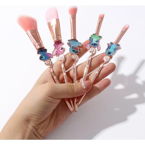 5 Pcs/set Disney Lilo and Stitch Makeup Brush Set Cartoon Anime Figure Peripheral Stitch Dolls Model for Women Makeup Brushes