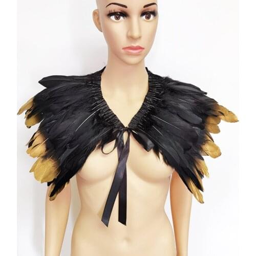 Punk Gothic Feather Cape Shoulder Wrap Victorian Cosplay Feather Shawl Fake Collar Party Halloween Performance Show DIY Clubwear
