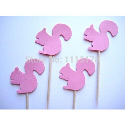 Cheap Pink Squirrel Party Picks - Cupcake Toppers - Toothpicks - Food Picks wedding baby shower birthday party favors