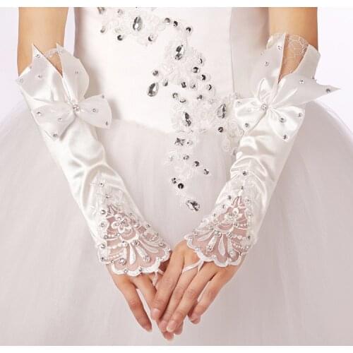 New Bride Marriage Fingerless Wedding Gloves Embroidery Floral Lace Imitation Pearl Beaded Party Sunscreen Long Mittens
