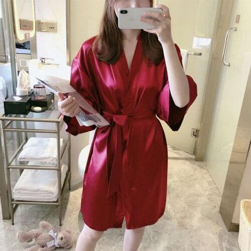 Solid Silk Large Size Dresses Robe Women Short Sleeve Sexy Female Pajamas Summer And Spring Colorful Loose Comfortable Sleepwear