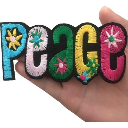 Peace Embroidered Patches Iron on Patch for Clothes Letters Floral Embroidery Appliques DIY Patchwork Stickers