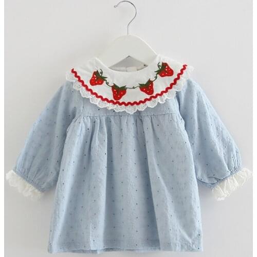Girls Dress Autumn Strawberry Embroidery Girls Clothes Baby Girls Party Dress For 0-3 Yrs Infant Dresses 3 Color