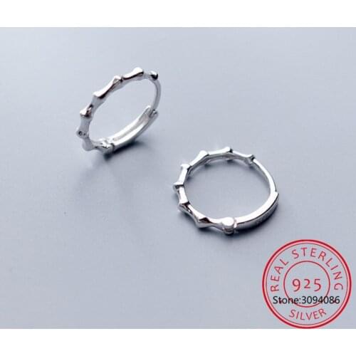 Real 925 Sterling Silver Ethnic Bamboo Geometric Round Hoop Earrings For Charm Women Party Minimalist Fine Jewelry