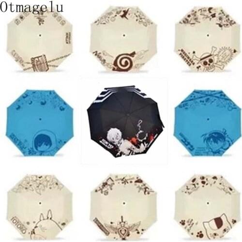 Creative Anime Manga Folding Umbrella Kids Men Women UV Protection Sun Parasol Cute Outdoor Rainproof Wind Foldable Umbrellas