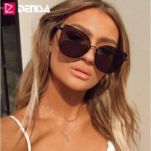DENISA Black Cat Eye Sunglasses Women 2021 New Mirror Blue Luxury Brand Cateye Sun Glasses Vintage Shades For Women UV400 G8020