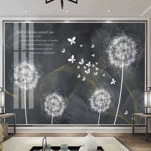Modern Simple Dandelion Floral Wallpaper 3D Abstract Line Grey Background Wall Murals Living Room TV Sofa Home Decor 3D Stickers