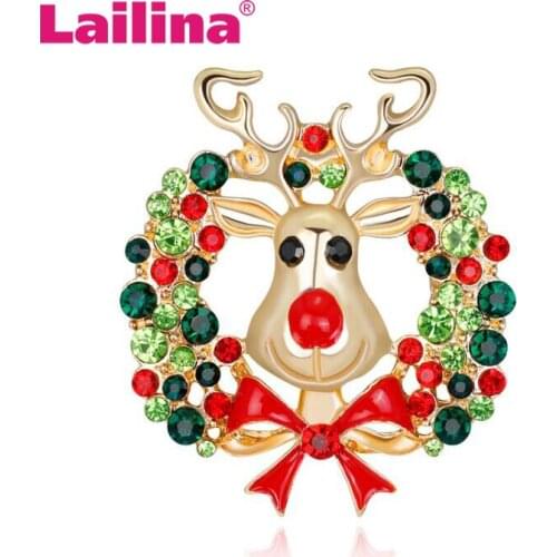 Rhinestone Wreath Deer Christmas Tree Wreath Skiing Snowman Brooch Pin Christmas Gift Scarf Buckle Wedding Decoration