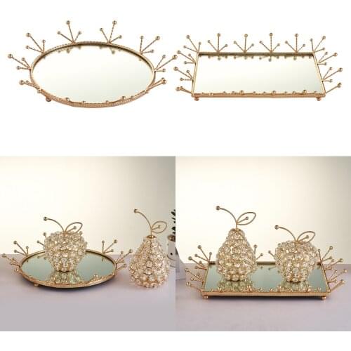 Vanity Perfume Tray Metal Glass Candle Holder Jewellery Trinket Decorative Tray