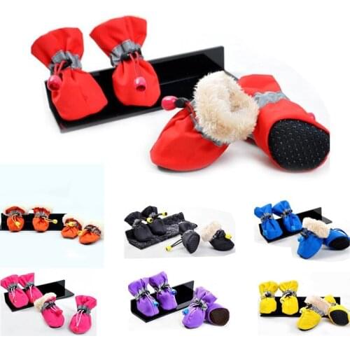 4Pcs/set Rain Snow Waterproof Dog Shoes Thicken Fleece Keep Warm Dog Booties Dog Boots Soft Pet Socks Portable Puppies Footwear