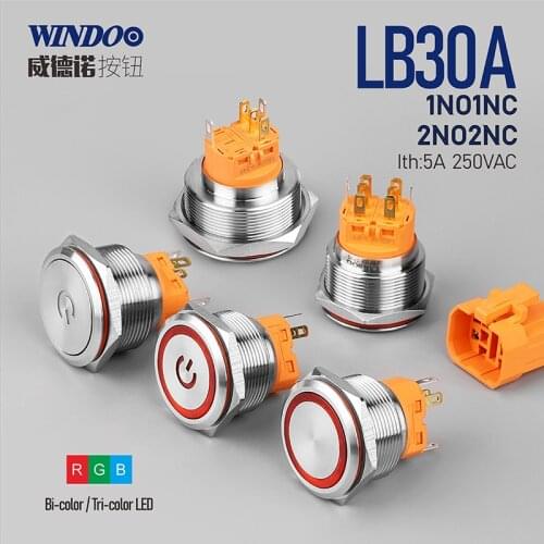 WINDOO 28mm spst momentary lighted 12V24V push button switch schematic wiring
