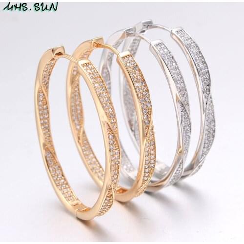 MHS.SUN Women Hoop Earrings Fashion Twisted Design AAA Zircon Circle Earrings Round Ear Jewelry For Female Gold Color 1Pair