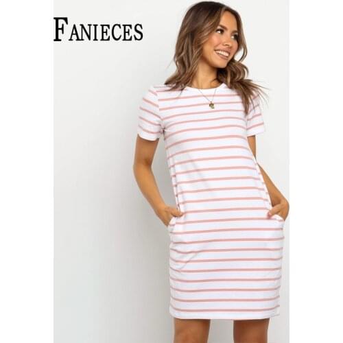 Dresses Woman 2021 Summer new Short-Sleeved O Neck Striped Casual Loose Dress Mini Short Sundress T Shirt vestido de mulher