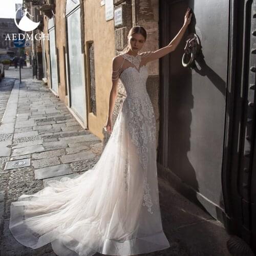 Aedmgh A-Line Beach Wedding Dresses 2021 Strapless Beaded Tassel Vestido De Novia Gorgeous Appliques Backless Robe De Marige