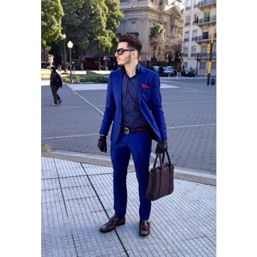 2017 Latest Coat Pant Designs Royal Blue Men Suit Prom Jacket Groom Blazer Slim Fit Style Suits Custom 2 Piece Tuxedo Masculino