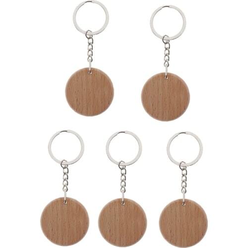 5Pcs Blank Wooden Round for Keychain Metal Key Chain Key Ring Bag Phone Charms