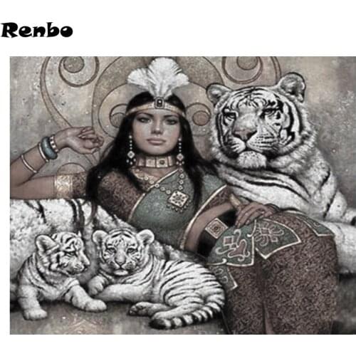 Diamond Embroidery Diamond Painting Mosaic 5D Egypt Queen Tiger Vintage Picture Full Square Round Drill Home Decor 2021 New