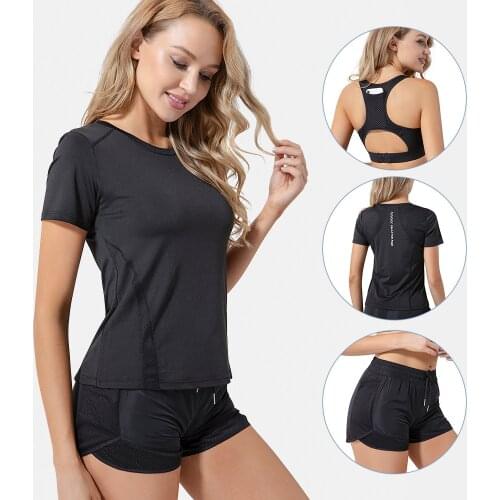 Three-Piece Suit Seamless Yoga Set Breathable Quick Dry Sports Bra And Sports Shorts Short Sleeve Women Gym Outdoor Set Workout
