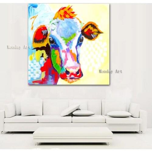 Large Hand Painted Abstract cow Animal Oil Painting On Canvas Childrens Room Wall Picture For Living Room hotel home Decoration
