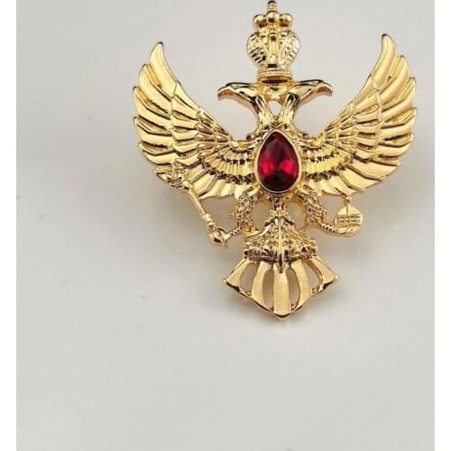 Classic Russia Badge Gold Plated Red Zircon Double Headed Eagle Masonic Brooch Pins Collar Pin Party Jewelry Men Women Gifts