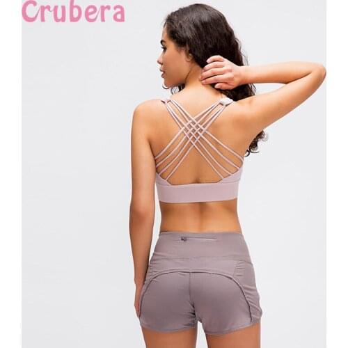CRUBERA Shockproof Cross Straps Bras Workout Fitness Running Underwear Ladies Widen Hem Push Up Training Gym Sport Brassiere