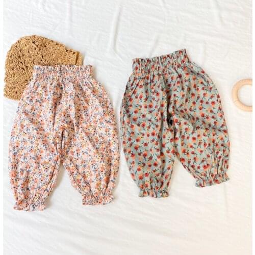 Girls Children Knickerbockers Spring and Summer 2021 Korean Version Cotton Cute Loose Print Ninth Pants