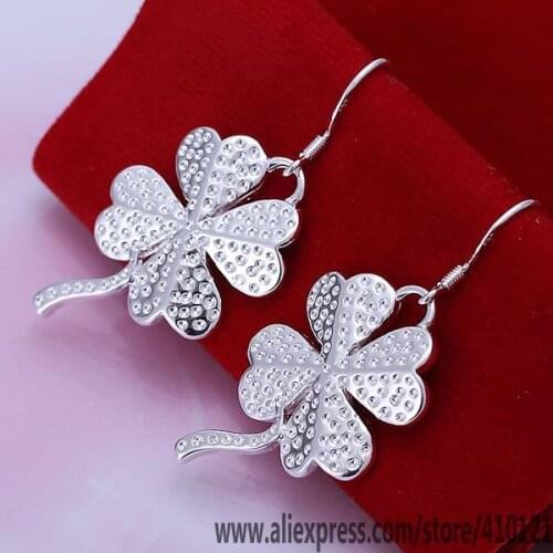E152 Hot Sale High Quality Silver Clolor Jewelry,Wholesale Jewelry Elegant Charms Fashion Four-leaf Clover Earrings /djlamas