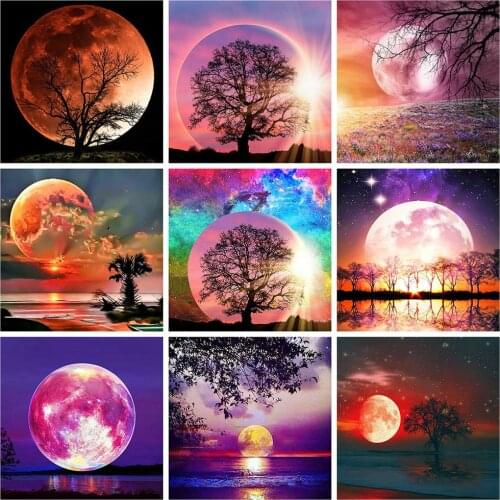 HUACAN Diamond Painting New Landscape Tree 5D DIY Diamond Embroidery Sale Moon Pictures Of Rhinestones Mosaic Home Decor