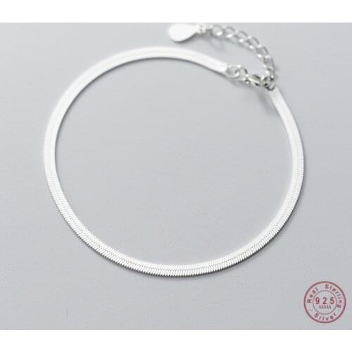 Korean Minimalist Real 925 Sterling Silver Snake Flat Blade Chain Charm Bracelet for Women Party Jewelry Birthday Gift