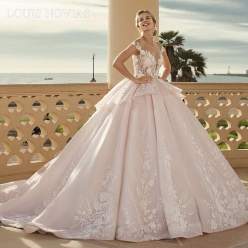 LOUIS NOVIAS New Exquisite Embroidery V-neck Wedding Dress Invisible Neckline Dream Lace Wedding Party Dress With Shoulder Strap