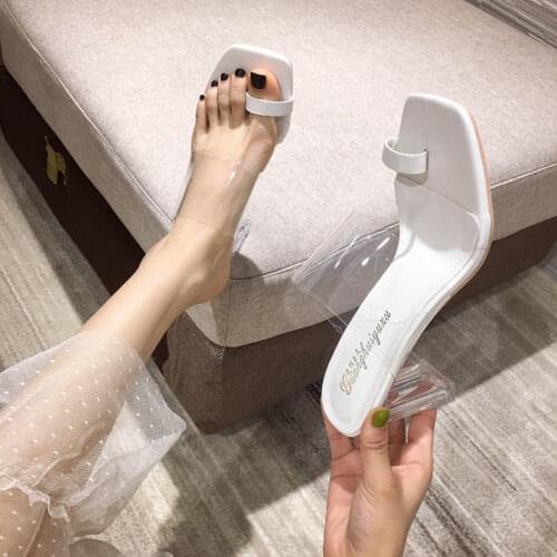 Summer Elegant Womens Slippers Fashion New Metal Chain Decoration High Heels Mules Slides Pumps Square Toe Ladies Shoes