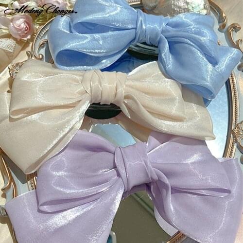 1PC Fashion Bright Hairpins Silk Crystal Yarn Oversized Sweet Barrette Bow Hairgrips Hair Clip For Girls Woman Hair Accessories