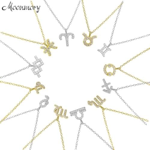 Moonmory 925 Sterling Silver Twelve Constellation Necklaces Zircon Full Stone Valentines Day Gift For Lovers 2021 Women Jewelry