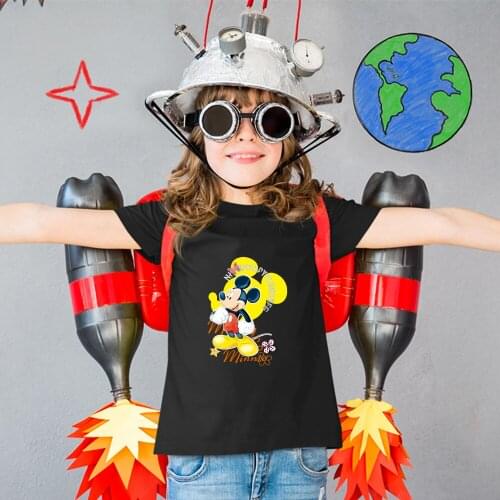 Mickey Mouse Cartoon T-shirts Fashion Children Black Clothes Harajuku Kawaii Trend Printing o-Neck Dropship Summer New Outdoor