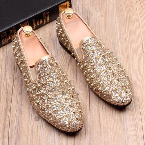 New arrival personality rivets shoes for men fashion breathable punk nightclub shoe slip-on original leather loafers man sneaker