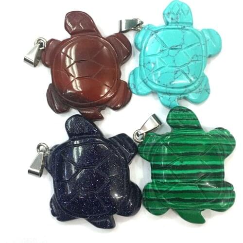 Natural Stone Agates Crystal Pendant Turtle Shape Tiger Eye Jades Charms for Jewelry Making DIY Necklace Accessory Size 35x40mm