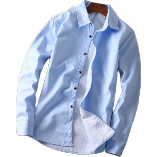 Solid color warm shirt with velvet casual business men bottom winter cold proof teenager long sleeve shirt tide