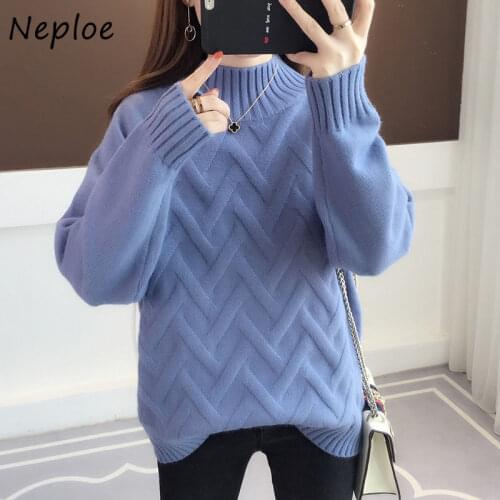 Pure Color Half Turtleneck Sweater Women 2021 Autumn and Winter New Woman Sweaters Korean Loose Hedging Knit Pullovers