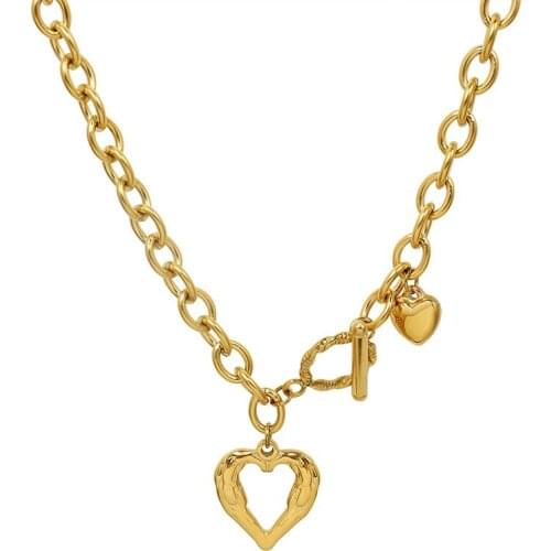 New Statement Hollow Heart Collares Stainless Steel Thick Texture Geometric Chain Choker Necklaces For Women Fashion Jewelry