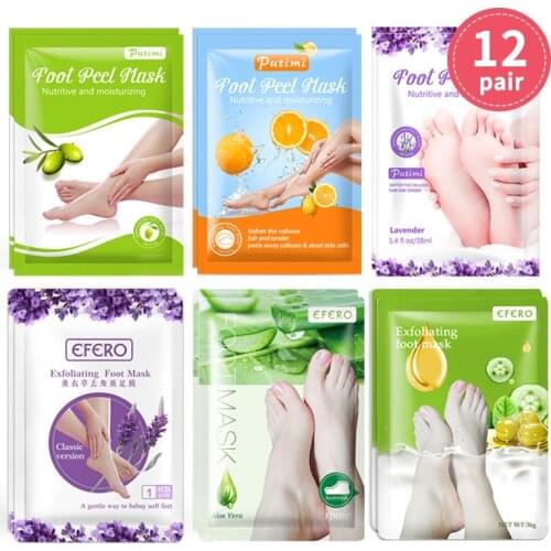 12Pair Foot Peel Mask Socks for Pedicure Remove Dead Skin Heels for Woman Men Skin Care Foot Peeling Mask Exfoliating Feet Masks