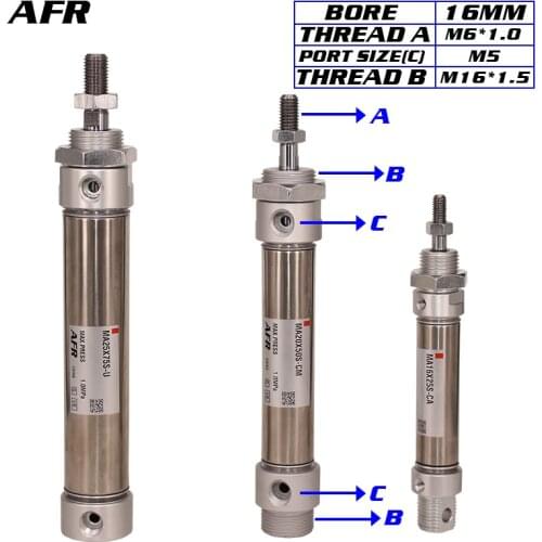 AIRTAC TYPE Pneumatic Stainless Air Cylinder 16MM Bore Double Action Mini Round Cylinders MA16X150s 175S-U 200S 225S 250 275 300